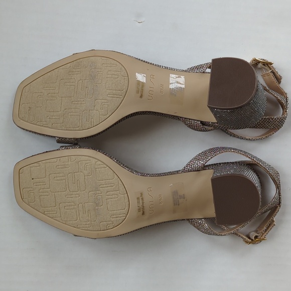 Unisa Glitter Embellished Strappy Chunky Heel Dressy Sandal 8.5M Silver - Picture 12 of 16